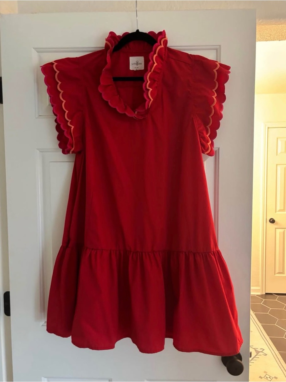 Umgee Red Scalloped Trim Mini Dress